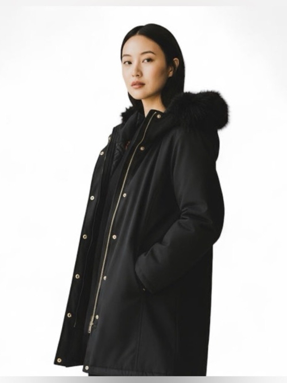 Jason Wu Arctic Fur Hooded Long Floral Quilted Parka Full Zip Button Jacket Coat